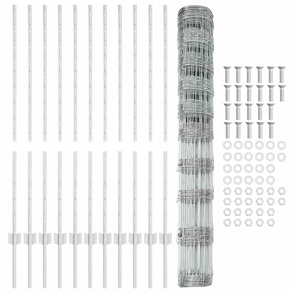 Udendørs Vildt Hegn med Stolper 25 x 1,2 m Galvaniseret stål
