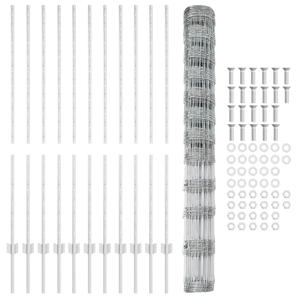 Udendørs Vildt Hegn med Stolper 25 x 1,4 m Galvaniseret stål