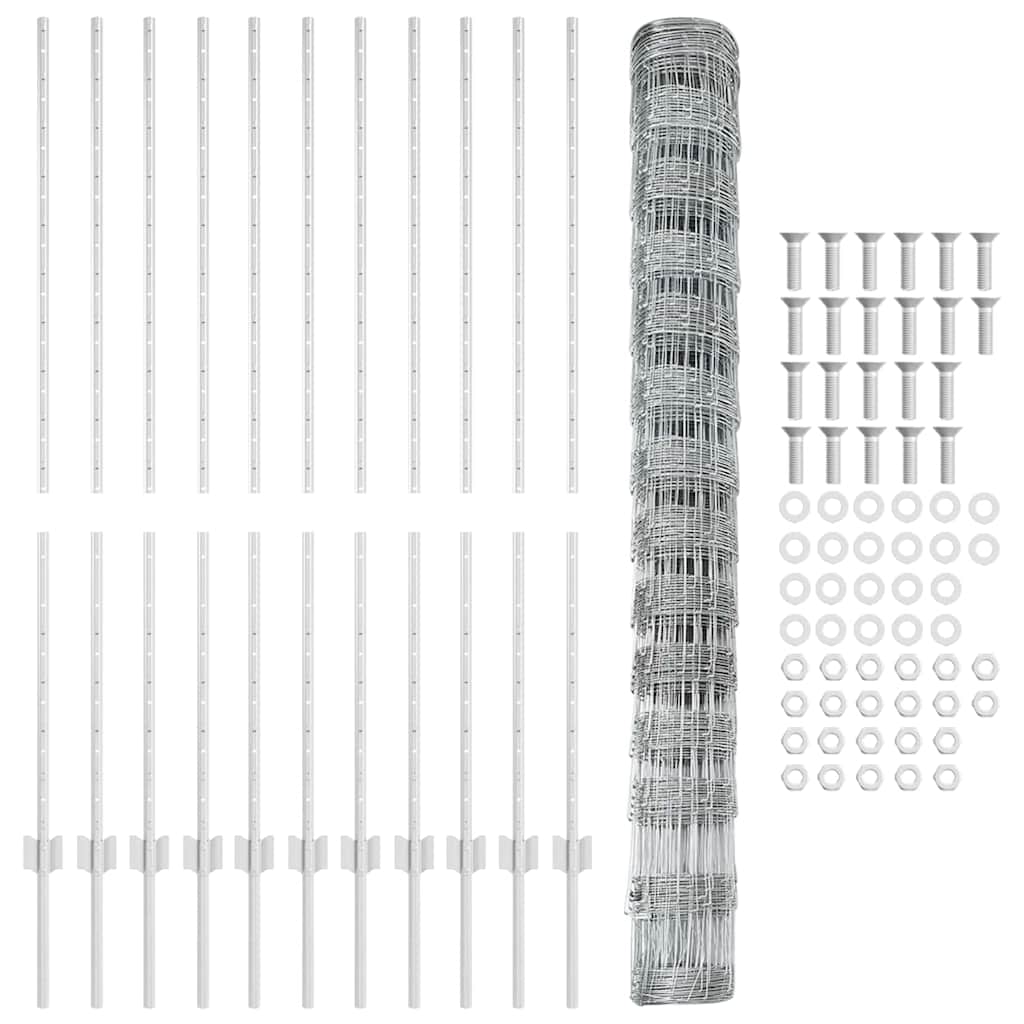 Udendørs Vildt Hegn med Stolper 25 x 1,4 m Galvaniseret stål