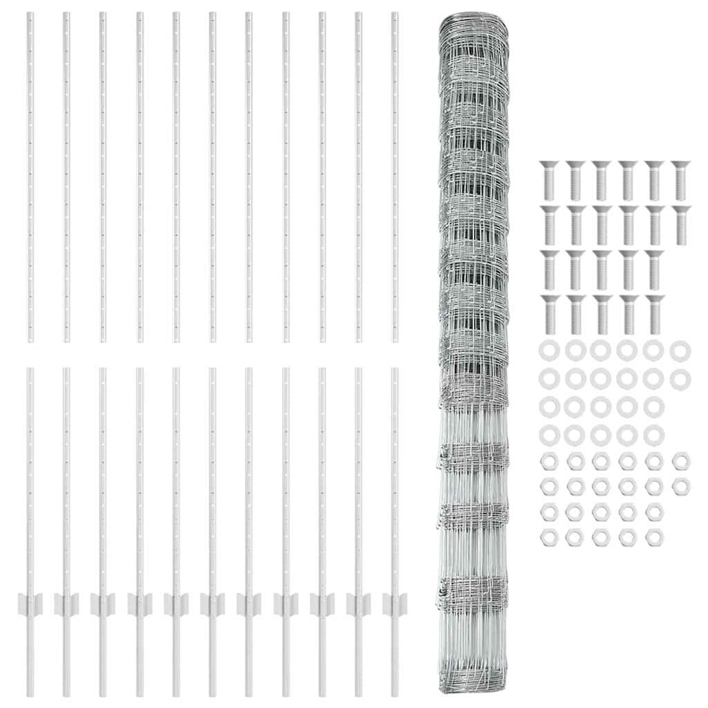 Udendørs Vildt Hegn med Stolper 25 x 1,5 m Galvaniseret stål