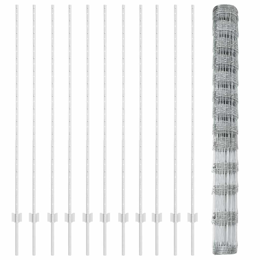 Udendørs Vildt Hegn med Stolper 25 x 1,5 m Galvaniseret stål