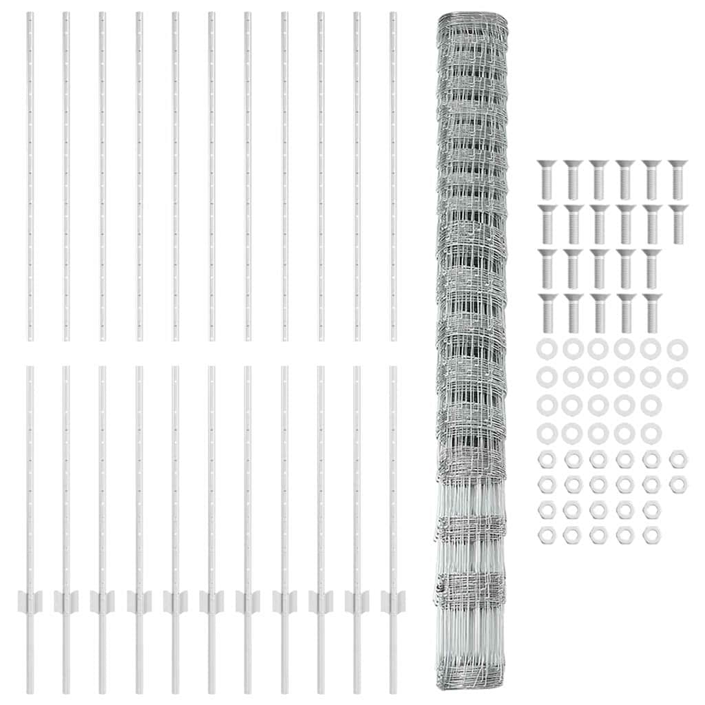 Udendørs Vildt Hegn med Stolper 25 x 1,5 m Galvaniseret stål