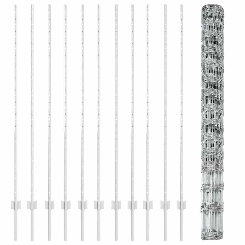 Udendørs Vildt Hegn med Stolper 25 x 1,6 m Galvaniseret stål