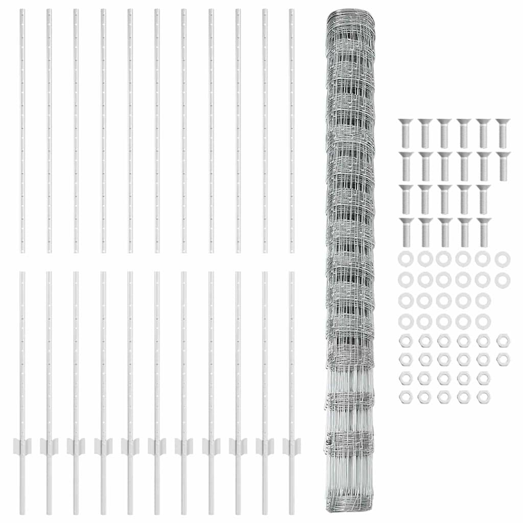 Udendørs Vildt Hegn med Stolper 25 x 1,6 m Galvaniseret stål