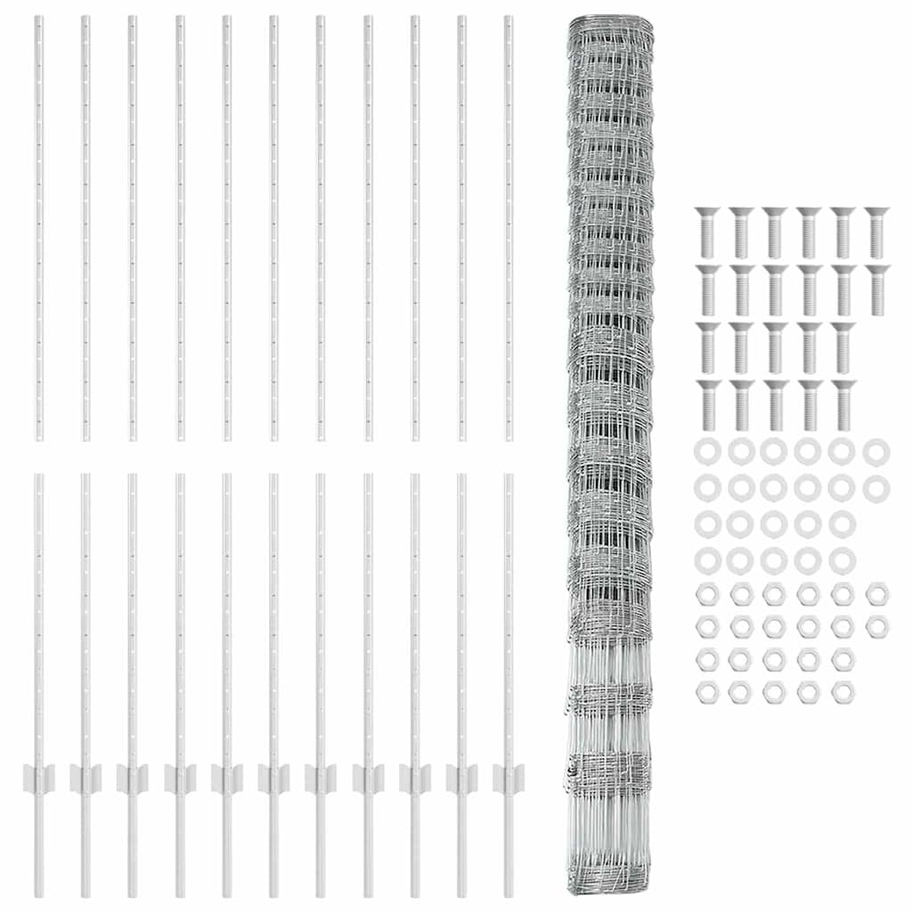 Udendørs Vildt Hegn med Stolper 25 x 1,6 m Galvaniseret stål