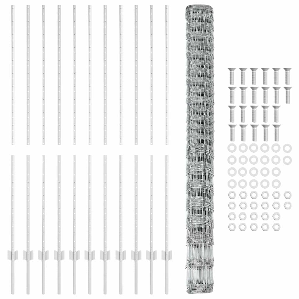 Udendørs Vildt Hegn med Stolper 25 x 1,6 m Galvaniseret stål