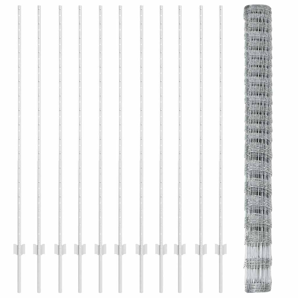 Udendørs Vildt Hegn med Stolper 25 x 1,6 m Galvaniseret stål