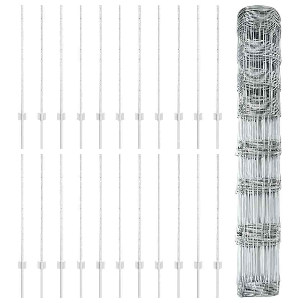 Udendørs Vildt Hegn med Stolper 50 x 1 m Galvaniseret stål Sølv