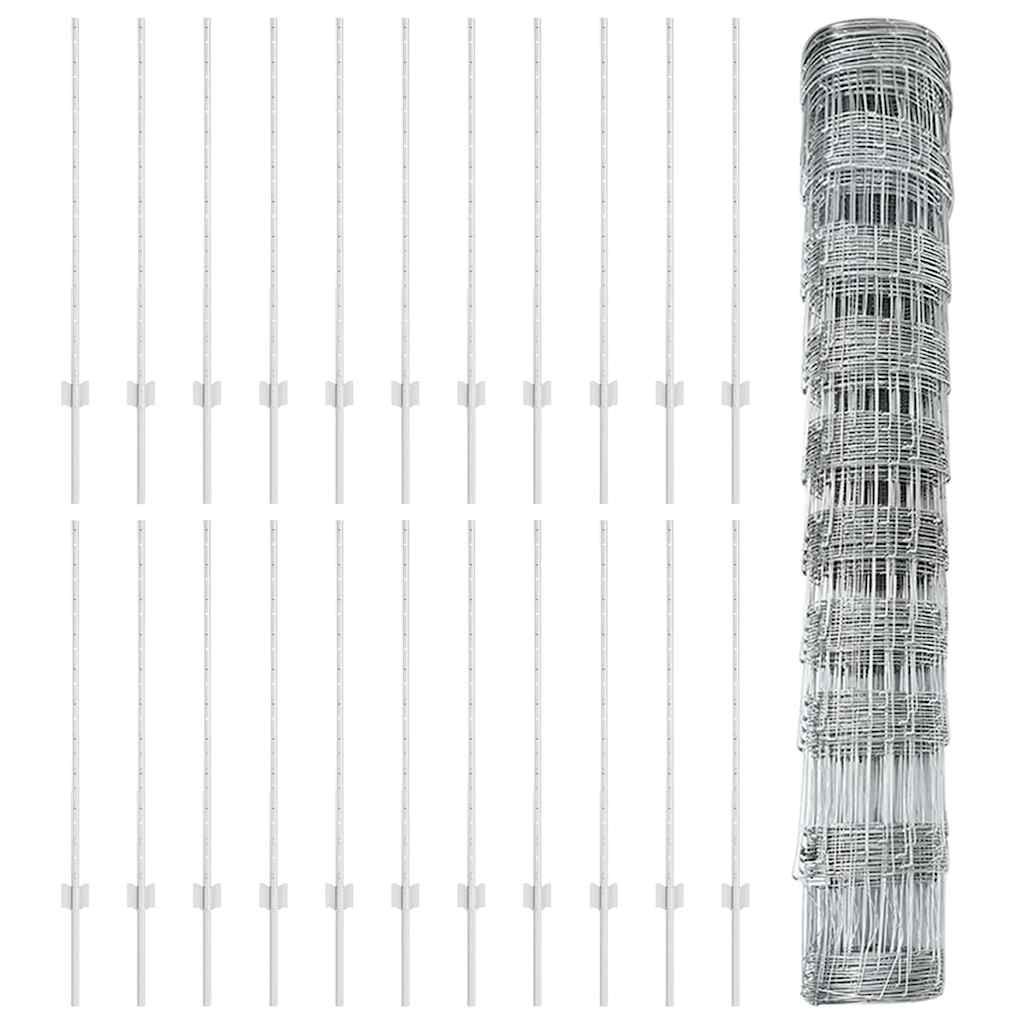 Udendørs Vildt Hegn med Stolper 50 x 1 m Galvaniseret stål Sølv