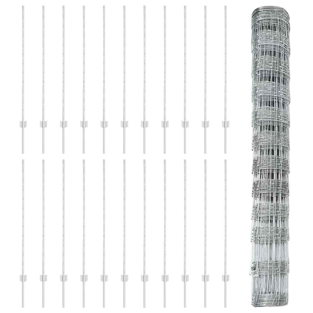 Udendørs Vildt Hegn med Stolper 50 x 1,2 m Galvaniseret stål