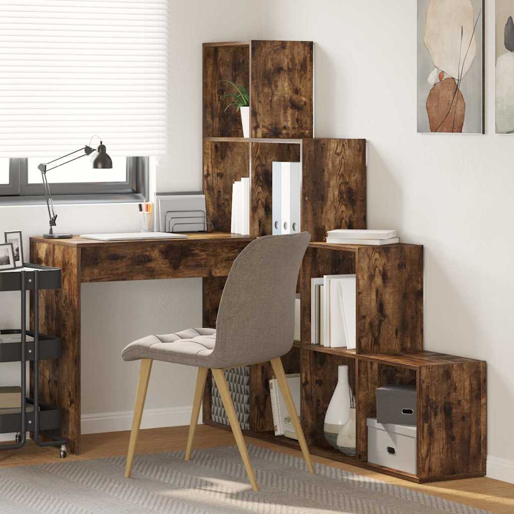 Hjørneskrivebord med hylde Røget eg 101,5 x 149,5 x 149,5 cm