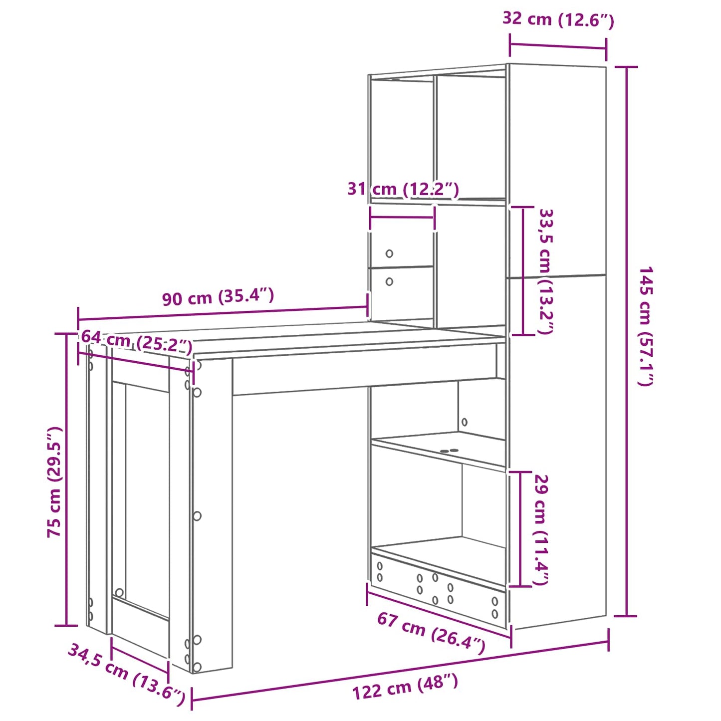 Bord med hylde Hvid 122 x 67 x 145 cm Konstrueret træ