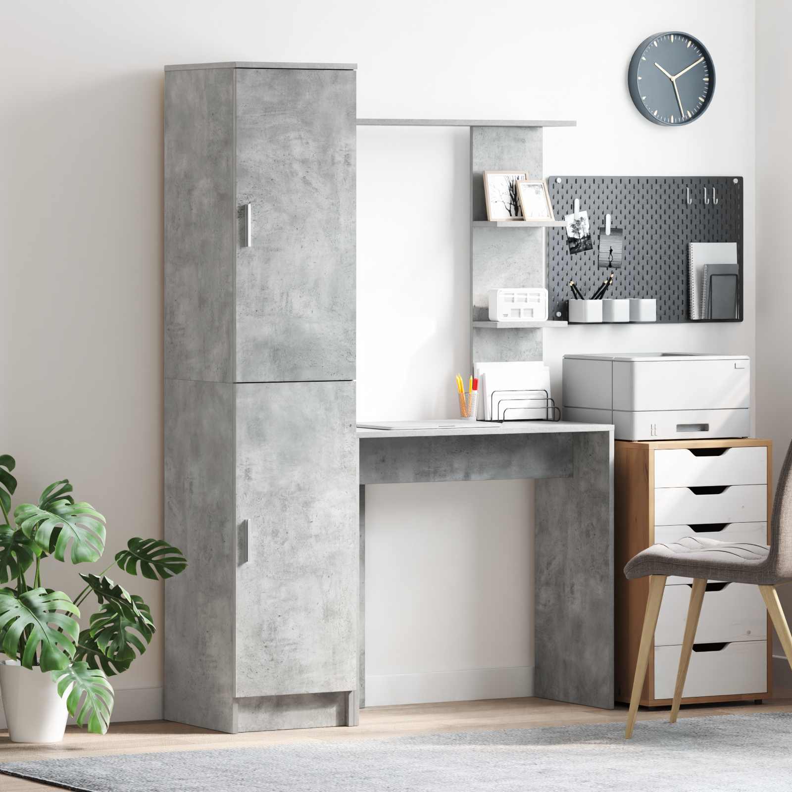 Skrivebord Med Opbevaring 2 Dele 78,5 X 37 X 154,5 Cm - Betongrå