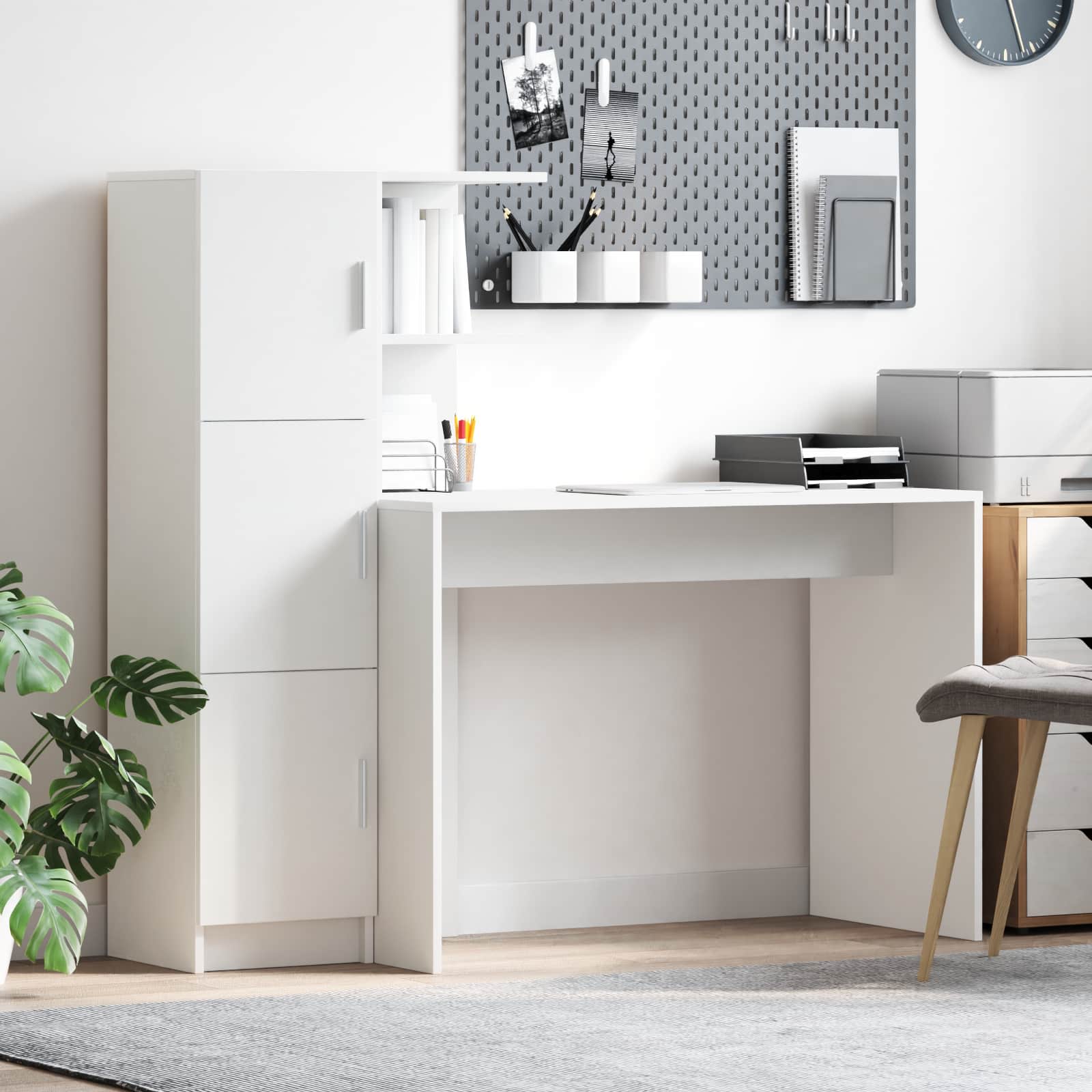 Skrivebord med skab og hylder - 2-delt, hvid