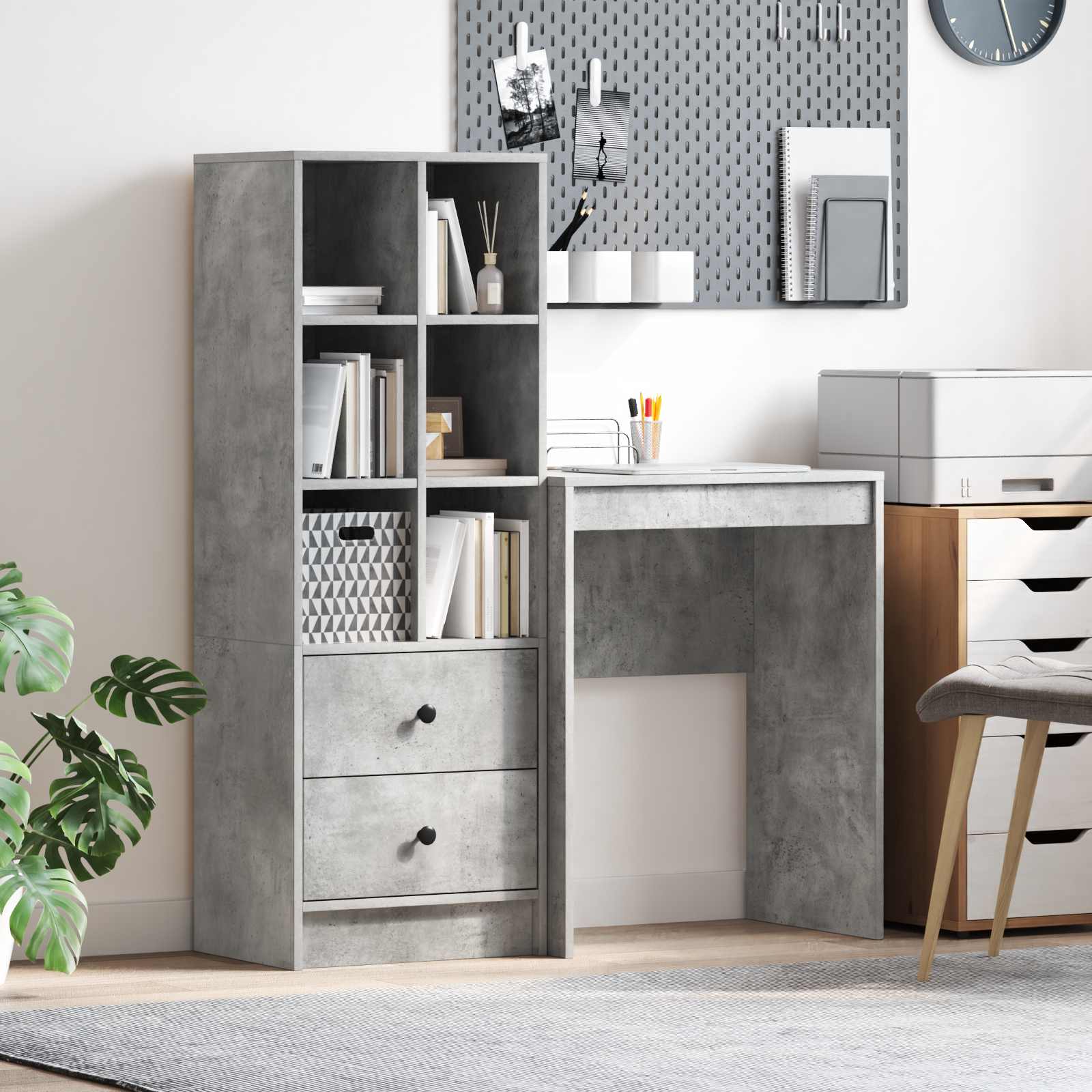 Bord med skuffe med hylde med opbevaring 2 pcs Beton Grå