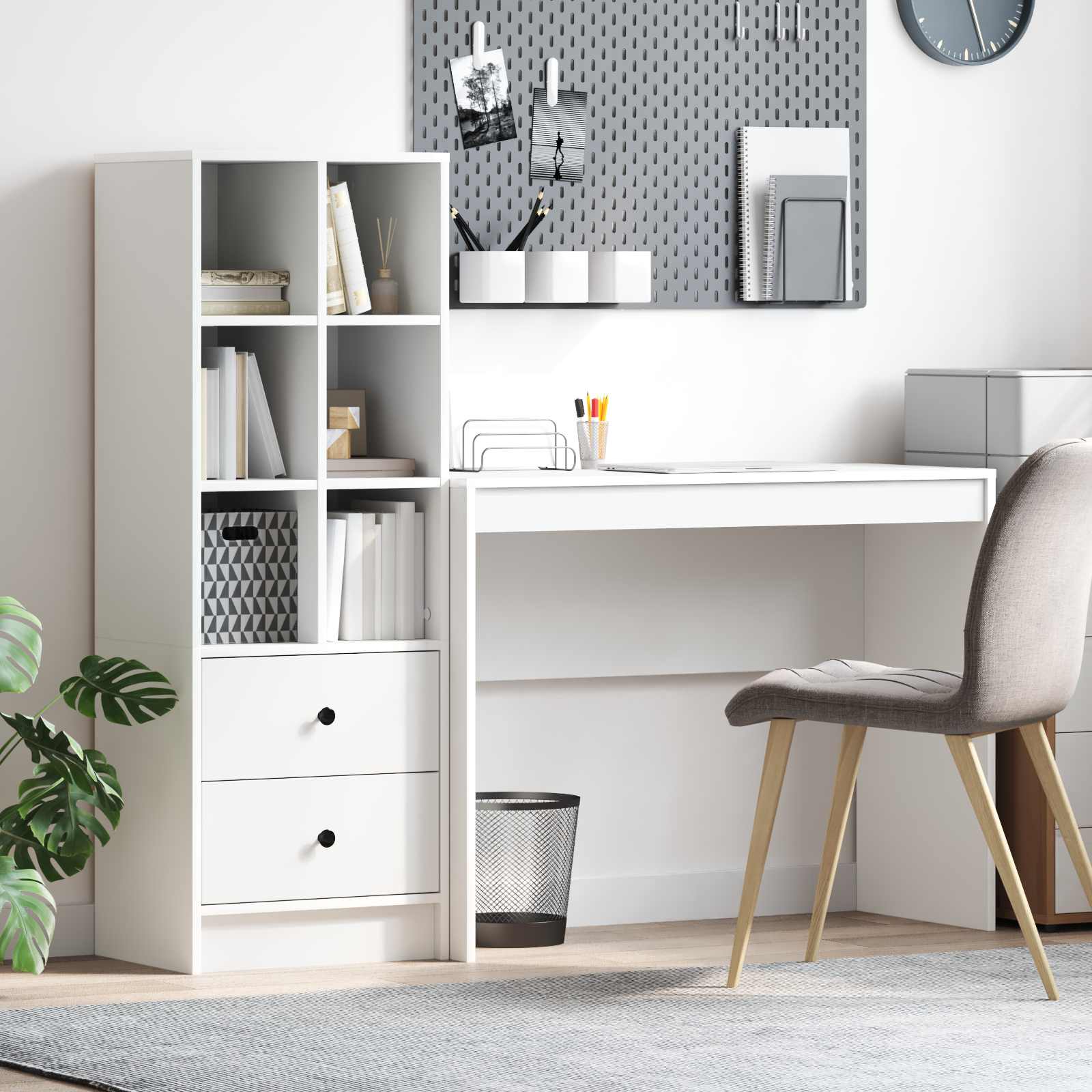 Skrivebord Med Opbevaring Med Hylde 2 Dele Hvid 100 X 40 X 76 Cm