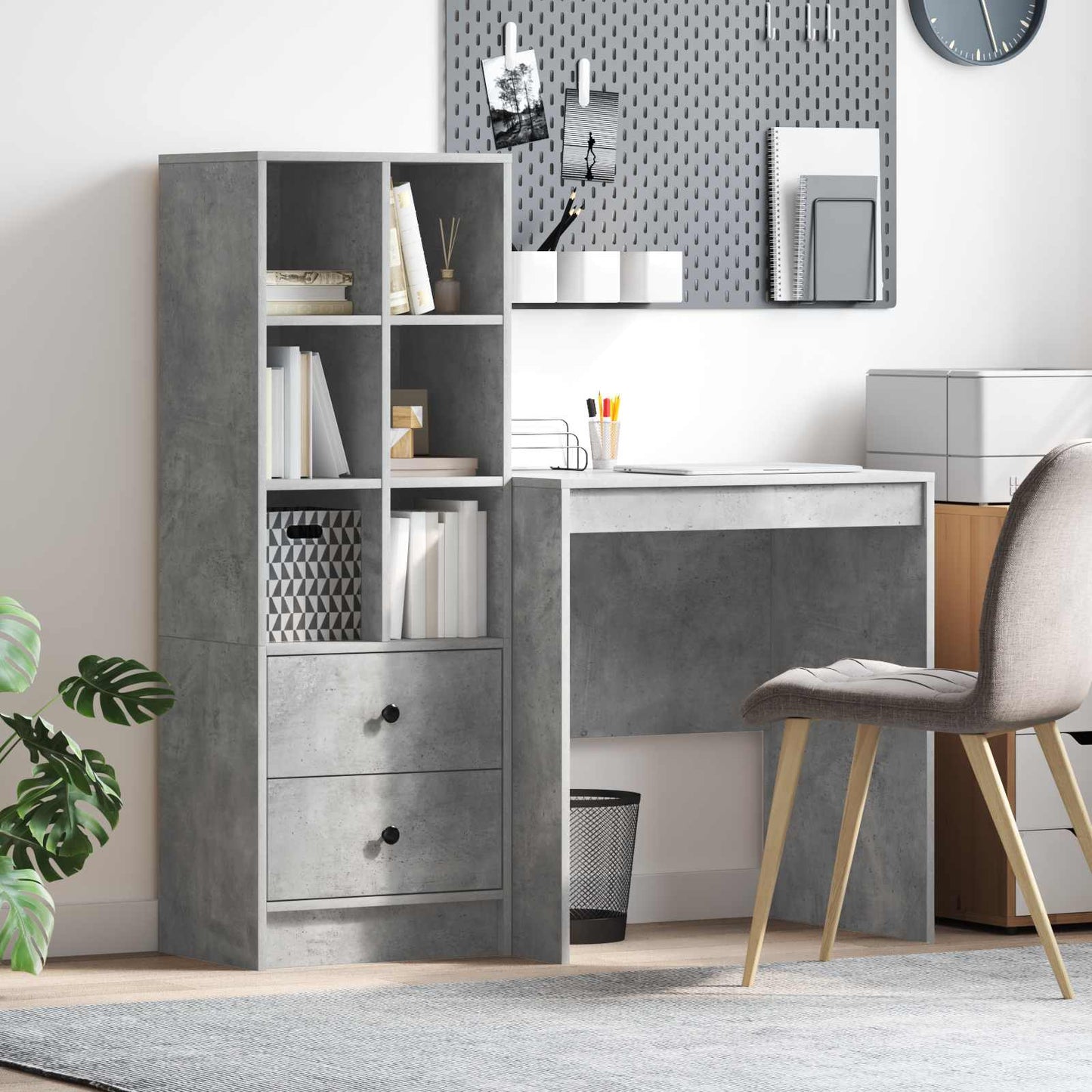 Bord med skuffe med hylde med opbevaring 2 pcs Beton Grå