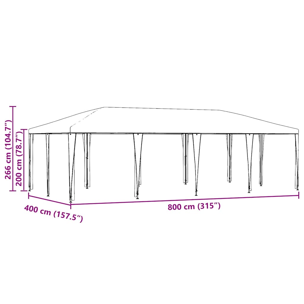 Party Tent Hvid 800 x 400 x 266 cm Polyethylen og stål