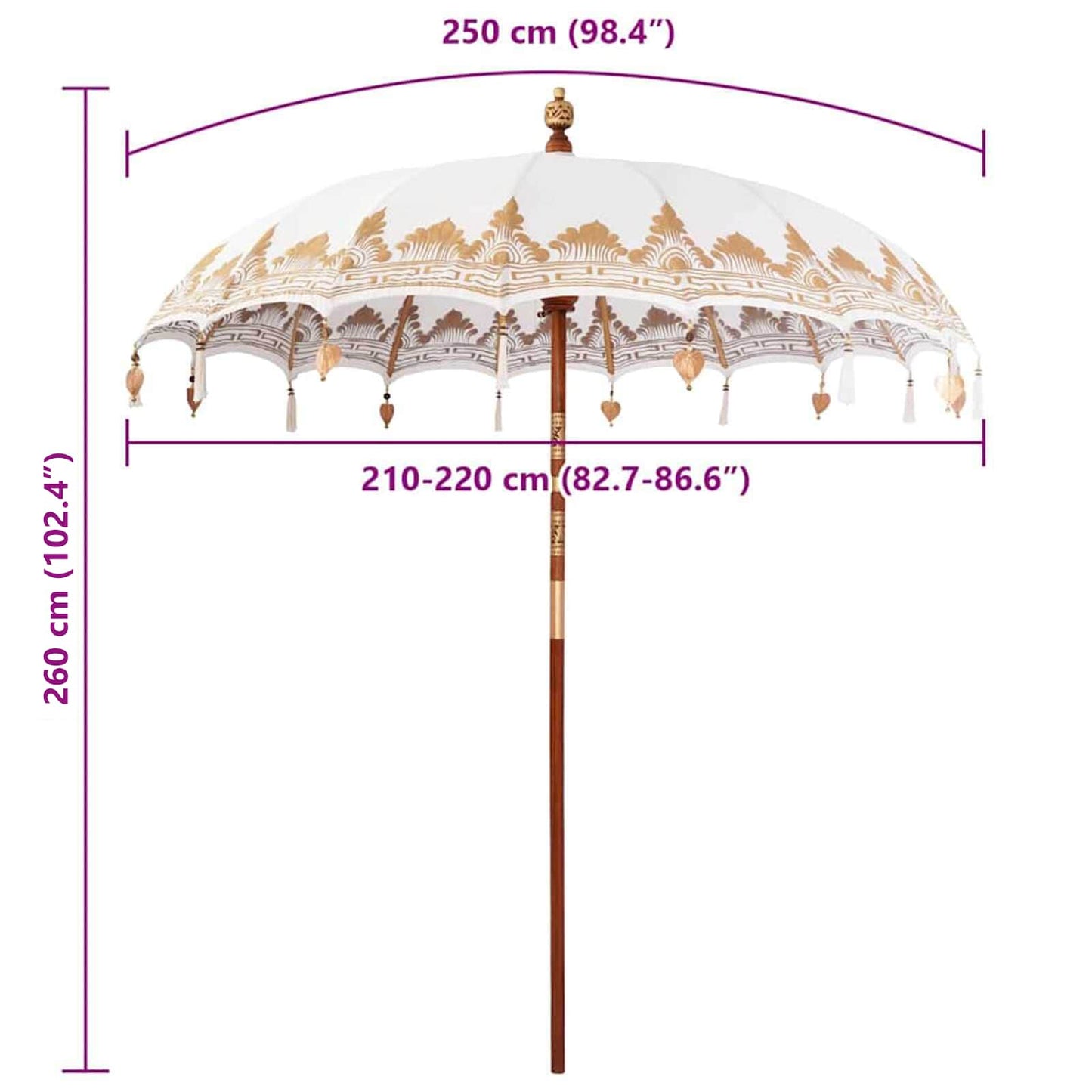 Balinesisk Parasol Creme 215 x 215 x 260 cm