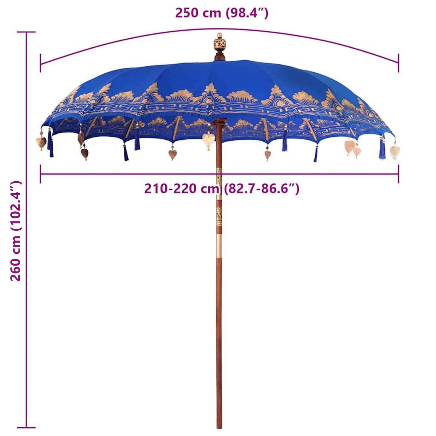 Balinesisk Parasol Blå 215 x 215 x 260 cm