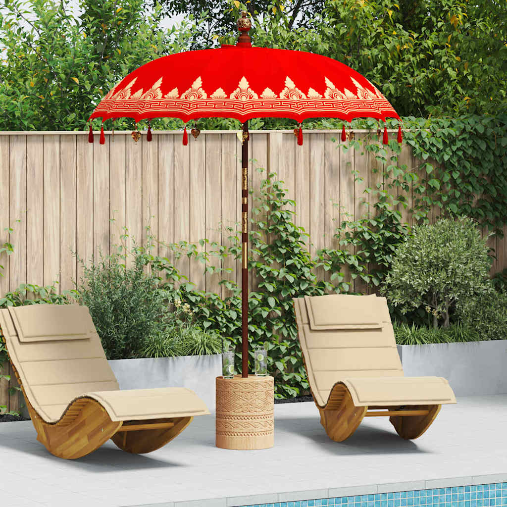 Balinesisk parasol - rød rund bomuld 185 × 185 × 260 cm
