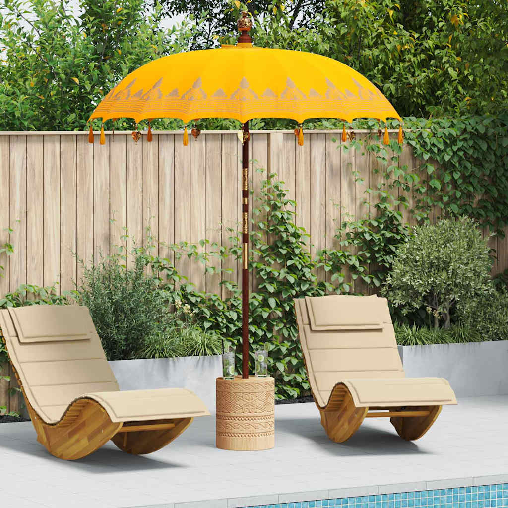 Balinesisk parasol - gul rund bomuld 185 × 185 × 260 cm