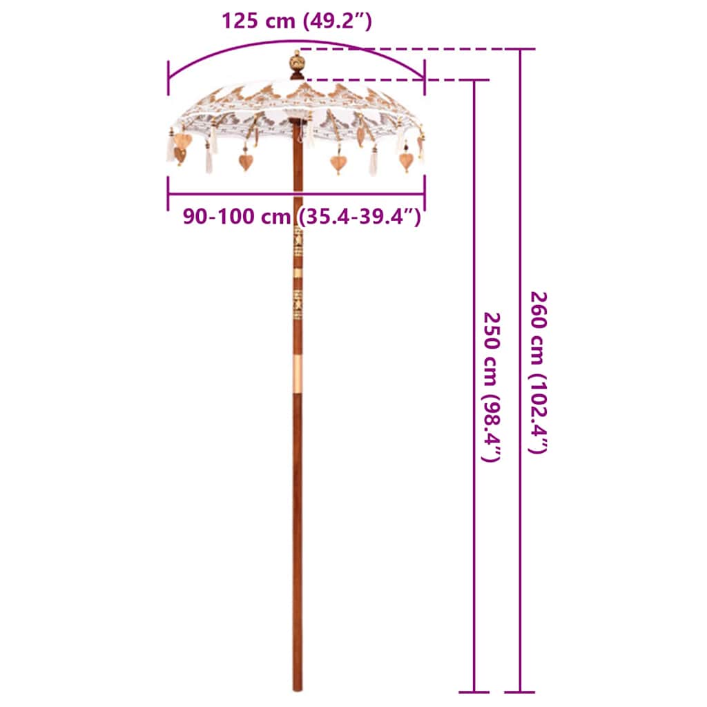 Balinesisk Parasol Creme 125 x 125 x 260 cm