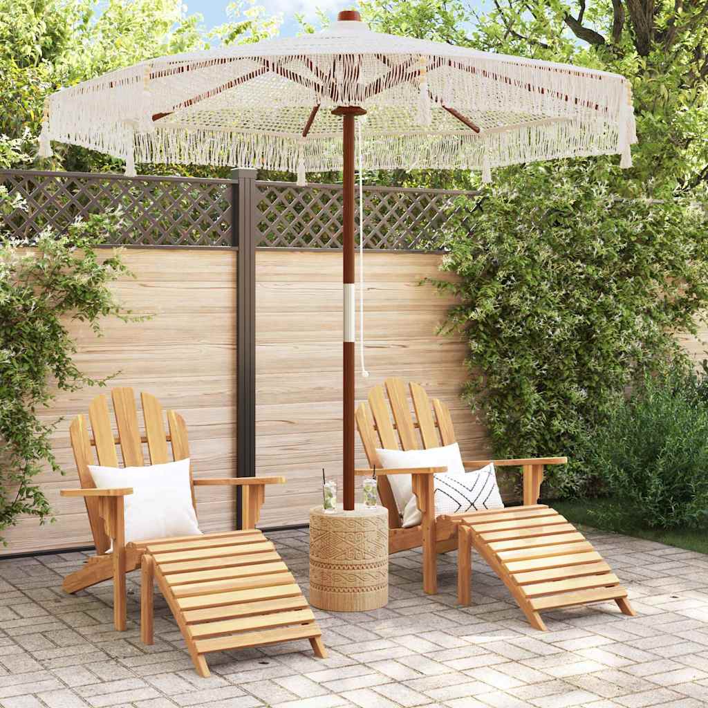 Makrame Parasol Creme 252.5 x 252.5 x 260 cm Bomuld og Teaktræ