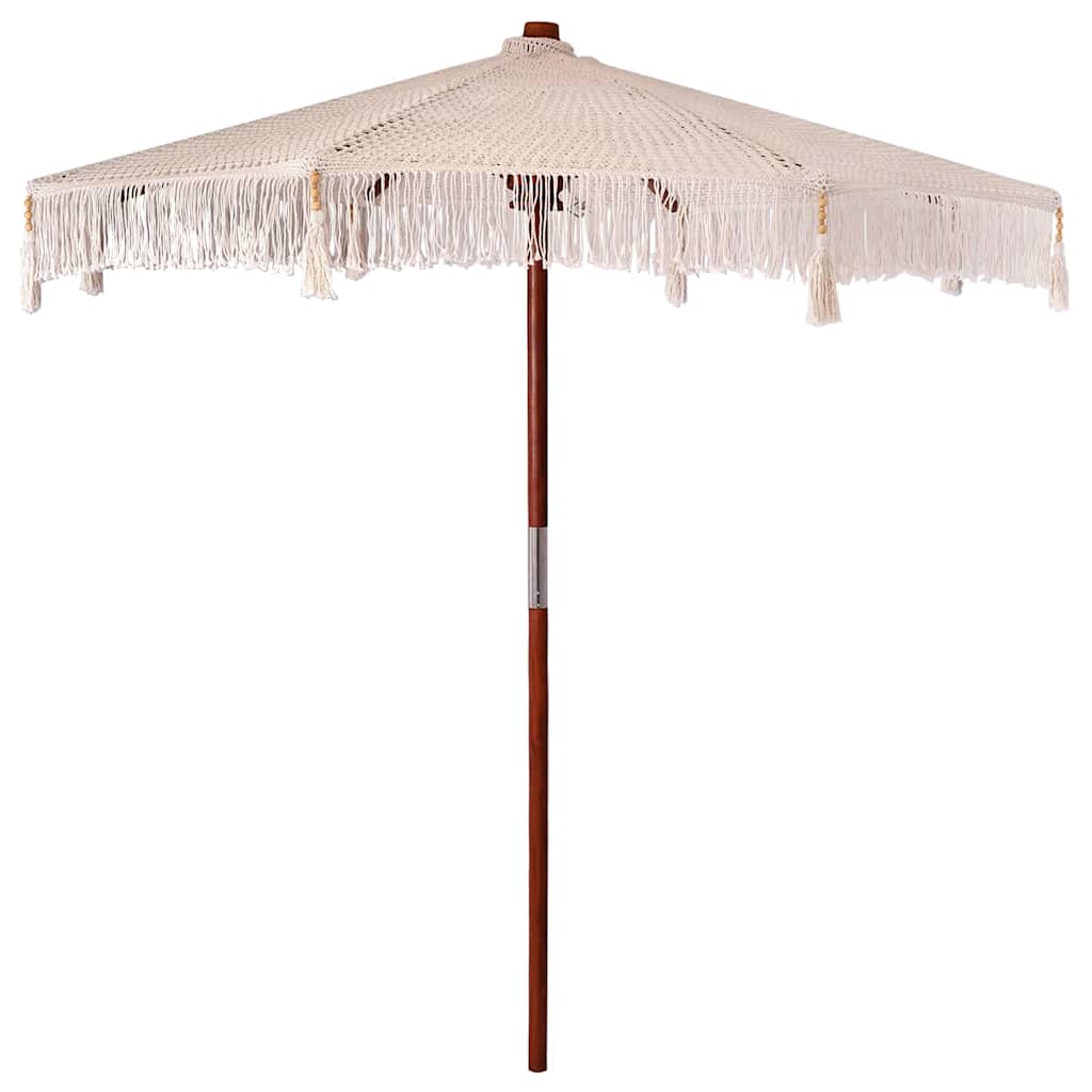 Makrame Parasol Creme 252.5 x 252.5 x 260 cm Bomuld og Teaktræ