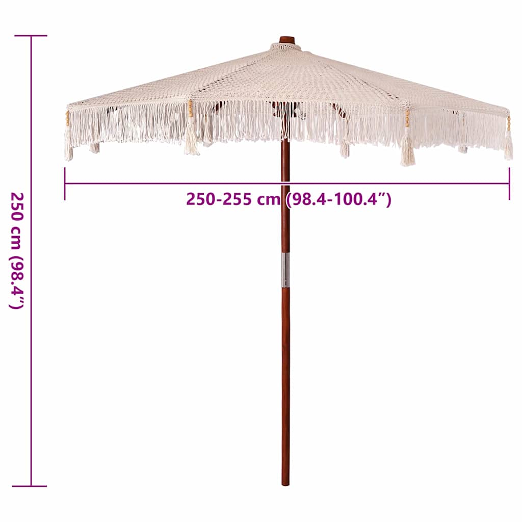Makrame Parasol Creme 252.5 x 252.5 x 260 cm Bomuld og Teaktræ