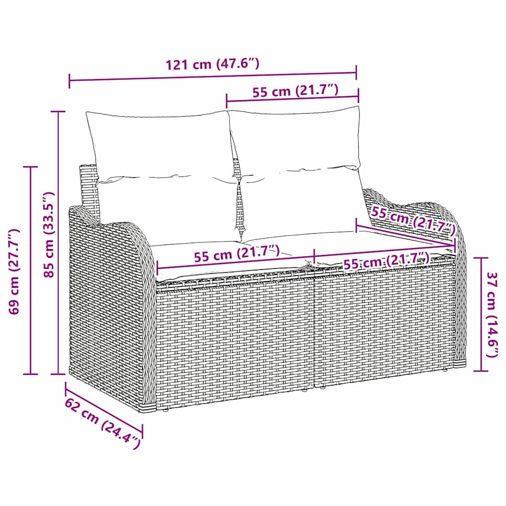 Havemøbelsofa med pude Beige 121 x 62 x 69cm polyrattan
