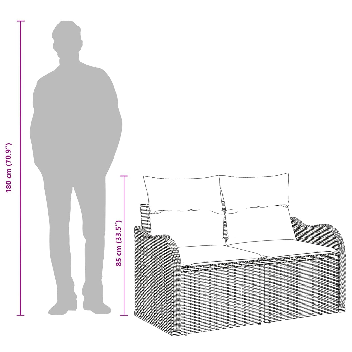 Havemøbelsofa med pude Lysegrå 121 x 62 x 69cm polyrattan