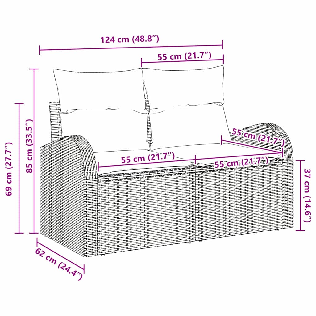 Havemøbelsofa med pude Lysegrå 124 x 62 x 69cm polyrattan