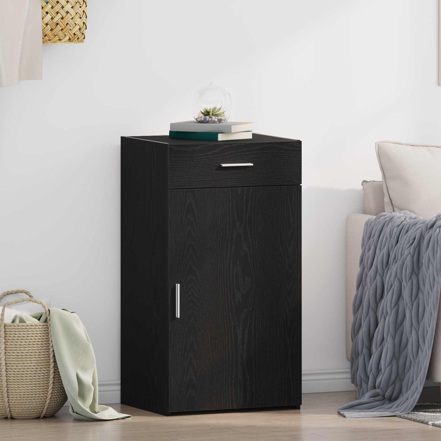 Sideboard med skuffe Sort eg 50 x 42,5 x 93 cm