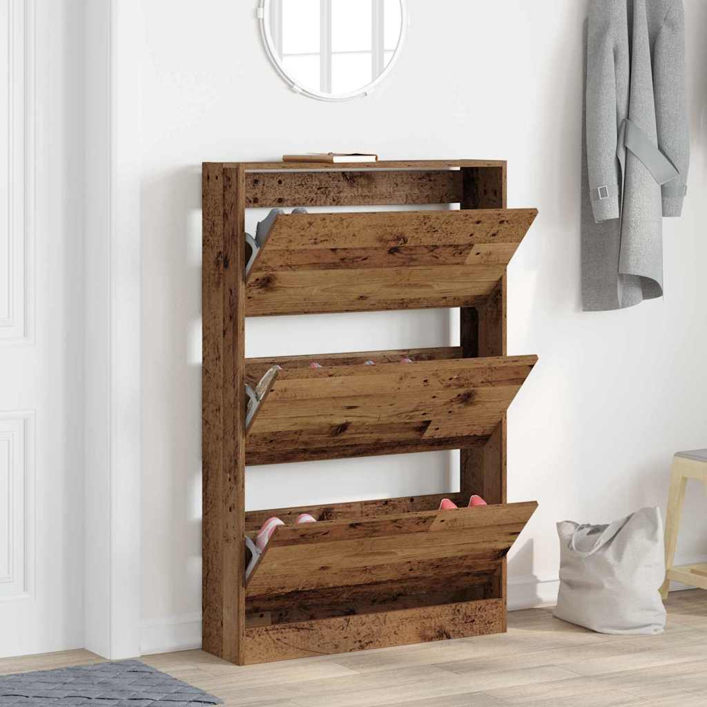 Sko skab med dør Gammelt træ 80 x 21 x 125,5 cm Konstrueret træ