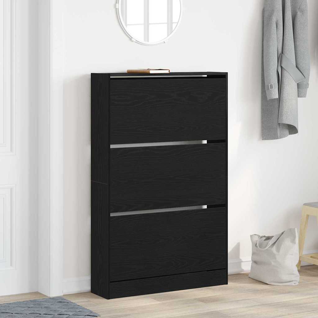 Sko skab med hylde Sort eg 80 x 21 x 125,5 cm Konstrueret træ