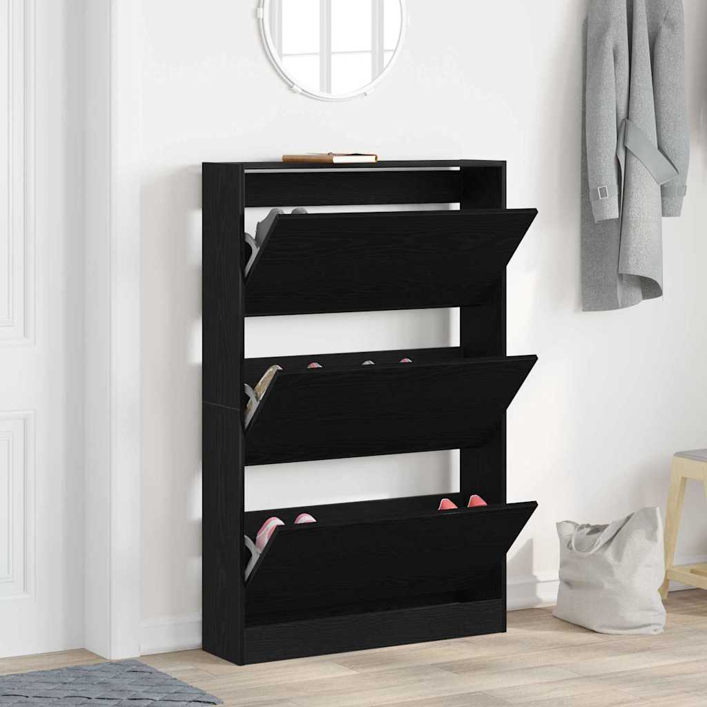 Sko skab med hylde Sort eg 80 x 21 x 125,5 cm Konstrueret træ