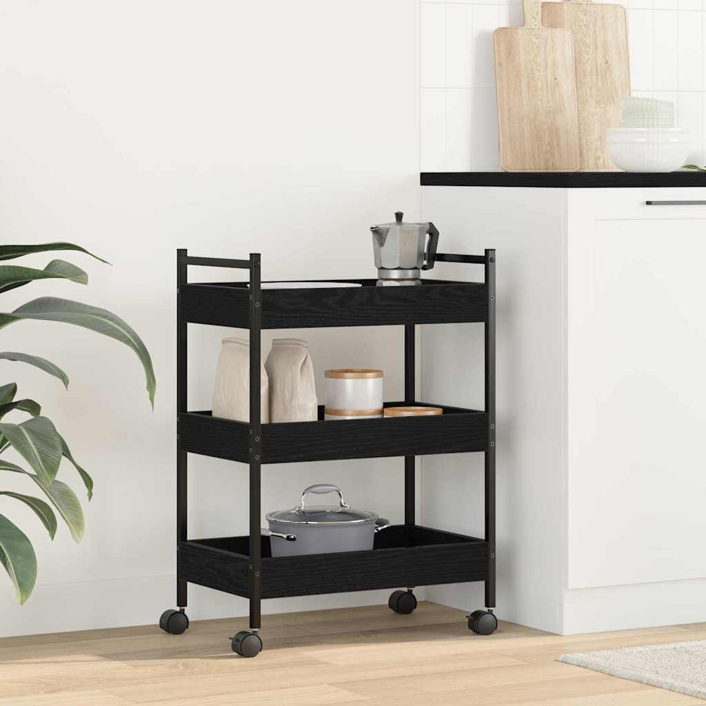 Køkkenvogn Sort eg 50 x 30 x 70 cm Konstrueret træ