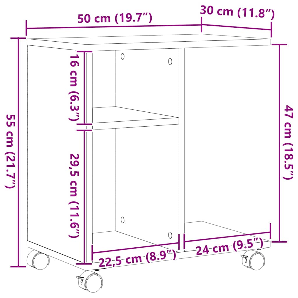 Sidebord med hylde Sort eg 50 x 30 x 55 cm Konstrueret træ
