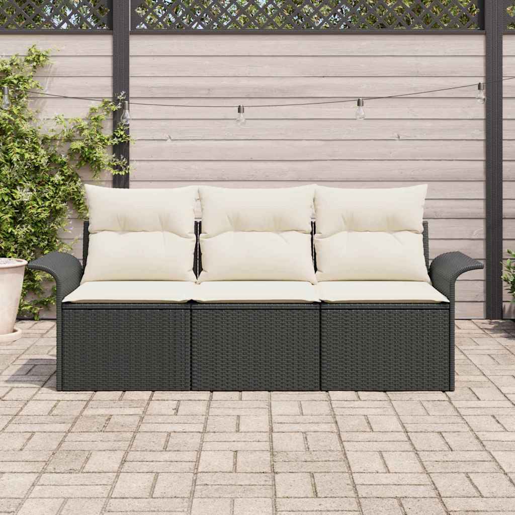 Sofa Sæt med pude 3 pcs Sort polyrattan