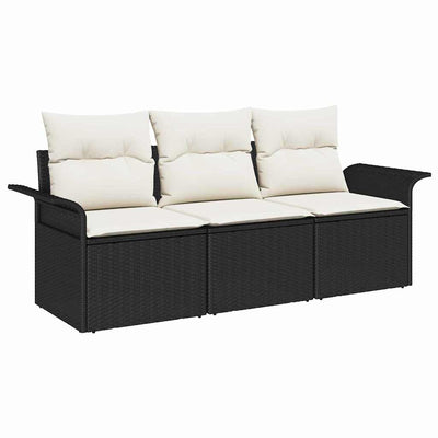 Sofa Sæt med pude 3 pcs Sort polyrattan