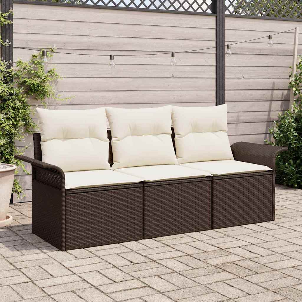Sofa Sæt med pude 3 pcs Brun og Creme polyrattan