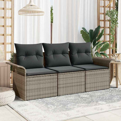 Sofa Sæt med pude 3 pcs Grå polyrattan
