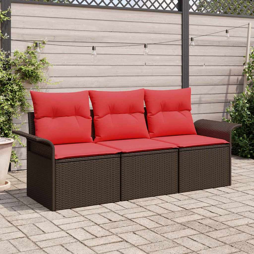 Sofa Sæt med pude 3 pcs Brun og Rød polyrattan