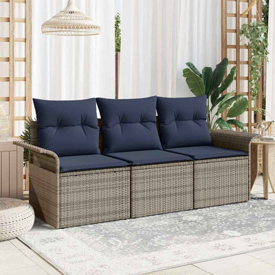 Sofa Sæt med pude 3 pcs Grå og Marineblå polyrattan