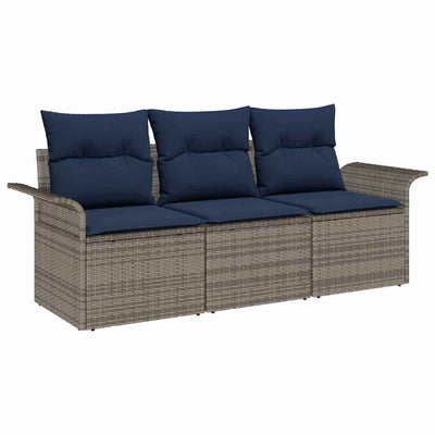 Sofa Sæt med pude 3 pcs Grå og Marineblå polyrattan