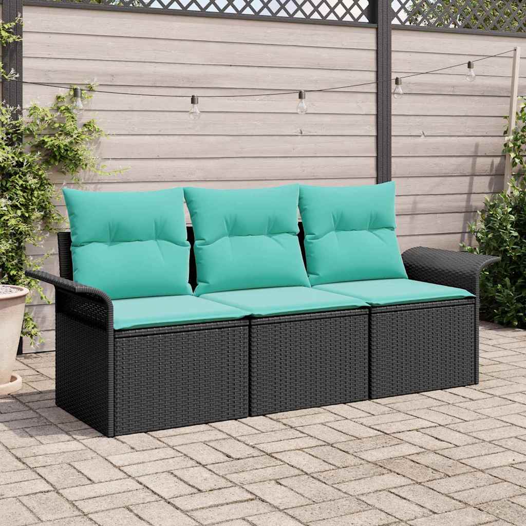 Sofa Sæt 3 stk. 3-Antal sæder Sort og Blå polyrattan