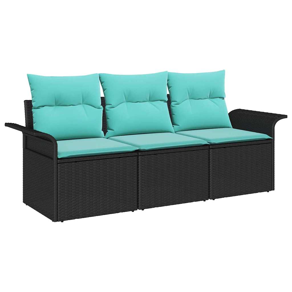 Sofa Sæt 3 stk. 3-Antal sæder Sort og Blå polyrattan