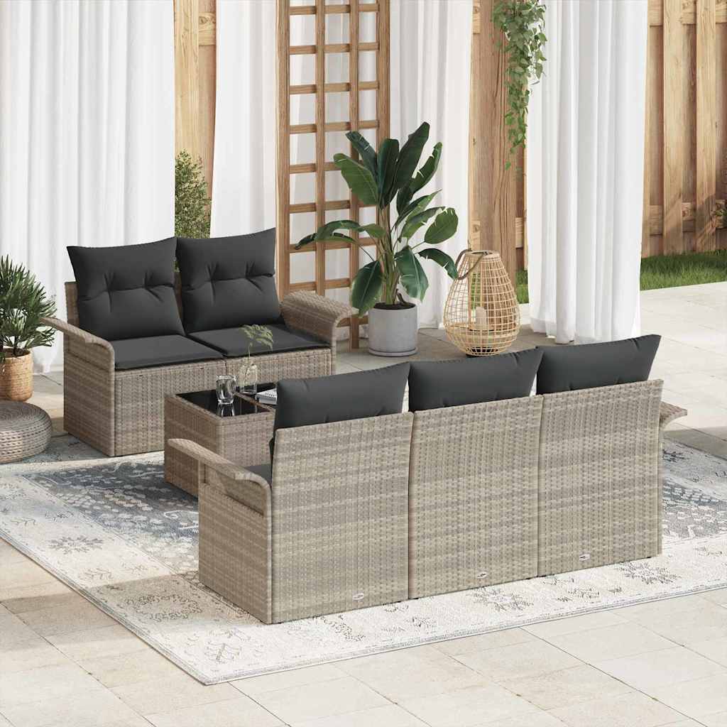 Sofa Sæt med pude 6 pcs Lysegrå polyrattan