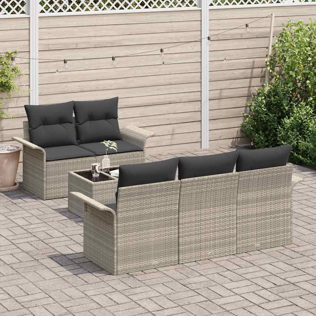 Sofa Sæt med pude 6 pcs Lysegrå polyrattan